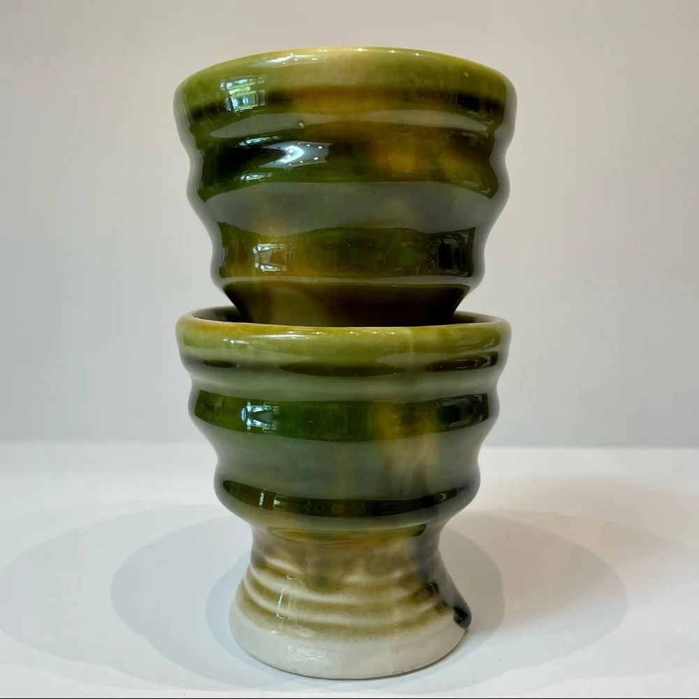 👵🏻~~~SOLD‼️~~~Irish Stoneware Cups Set of 2 Handmade / Painted Dripped Glaze - Picture 2 of 5